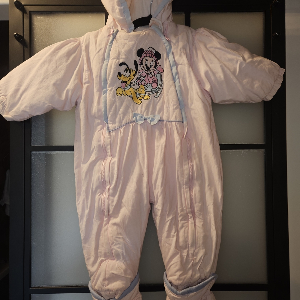 Vintage Pink Minnie Mouse & Pluto Insulated Baby Snowsuit
